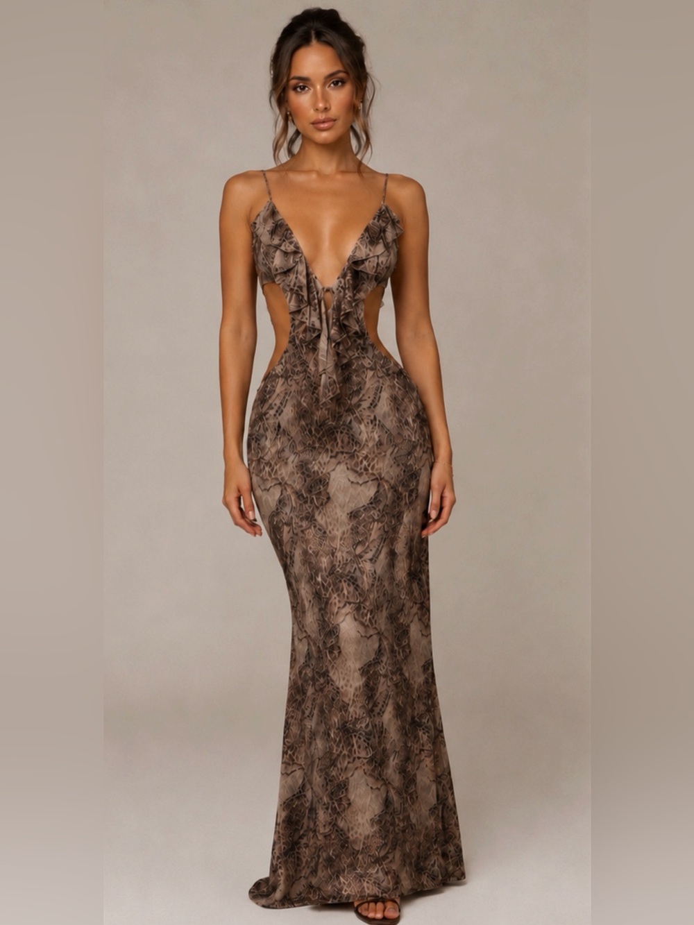 Fashion Nova Neutral Snake Print Maxi Dress